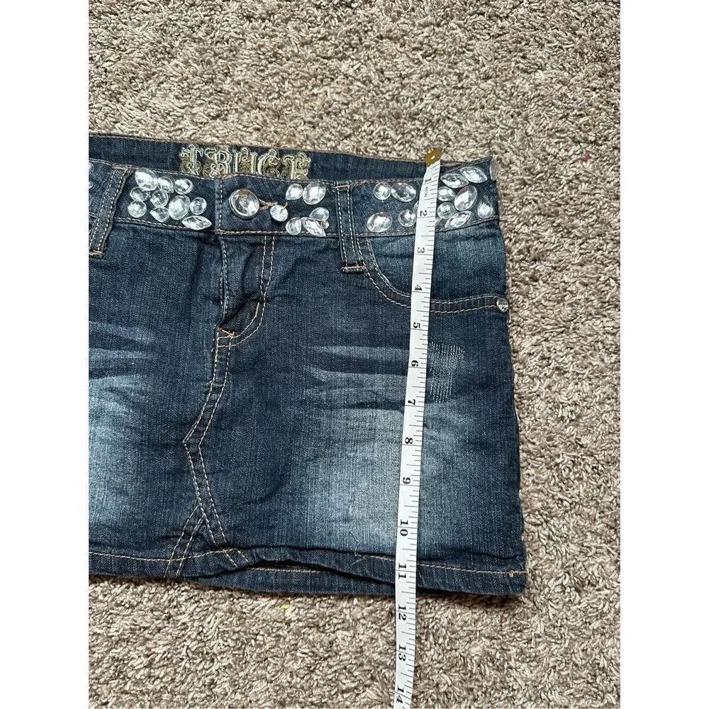 vintage y2k truce mirco mini jean denim skirt rhinestone bejeweled waist size 2